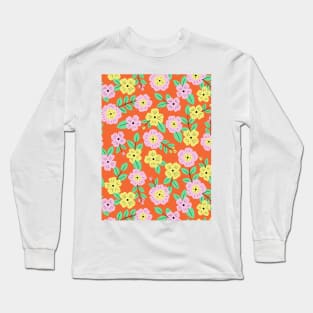 Happy impatiens flower botanical pattern in orange Long Sleeve T-Shirt